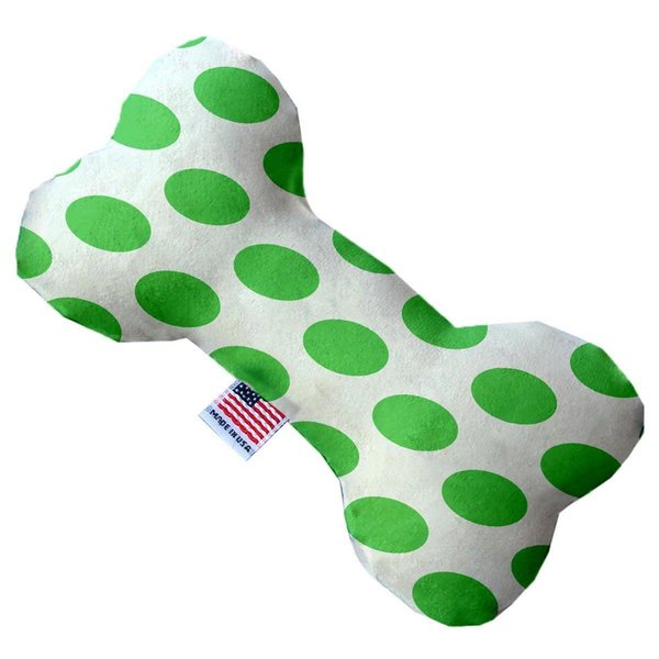 Mirage Pet Products White & Green Dotted Canvas Bone Dog Toy 8 in. 1225-CTYBN8